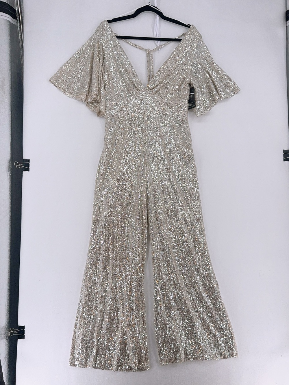 Juliana's Boutique Silver Sequin Wide Leg Jumpsuit L - Picture 3 of 8